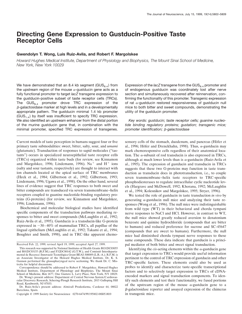 Directing Gene Expression to Gustducin-Positive Taste Receptor Cells