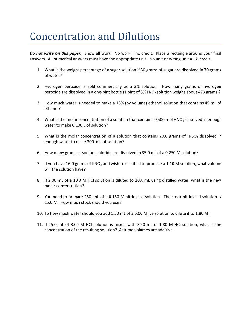 Concentration and Dilutions