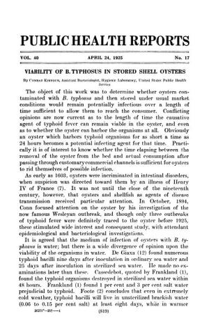 Viability of B. Typhosus in Stored Shell Oysters