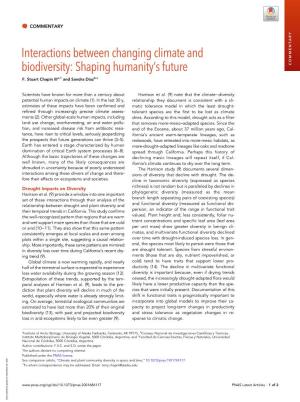 Interactions Between Changing Climate and Biodiversity: Shaping Humanity's Future