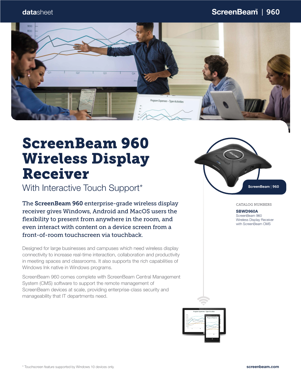 Screenbeam 960 Wireless Display Receiver with Interactive Touch Support* Screenbeam | 960
