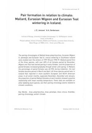 Pair Formation in Relation to Climate: Mallard, Eurasian Wigeon and Eurasian Teal Wintering in Iceland