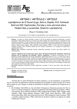 ARTIGO / ARTÍCULO / ARTICLE Lepidópteros De O Courel (Lugo, Galicia, España, N.O