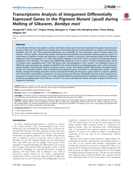 Transcriptome Analysis of Integument Differentially Expressed Genes in the Pigment Mutant (Quail) During Molting of Silkworm, Bombyx Mori