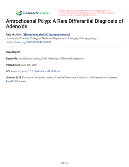 Antrochoanal Polyp: a Rare Differential Diagnosis of Adenoids