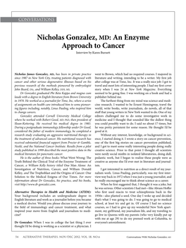 Nicholas Gonzalez, MD: an Enzyme Approach to Cancer Interview by Karen Burnett