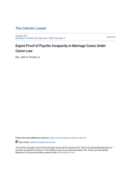 Expert Proof of Psychic Incapacity in Marriage Cases Under Canon Law