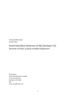 Oracle Data Miner (Extension of SQL Developer 4.0) Generate a PL/SQL Script for Workflow Deployment