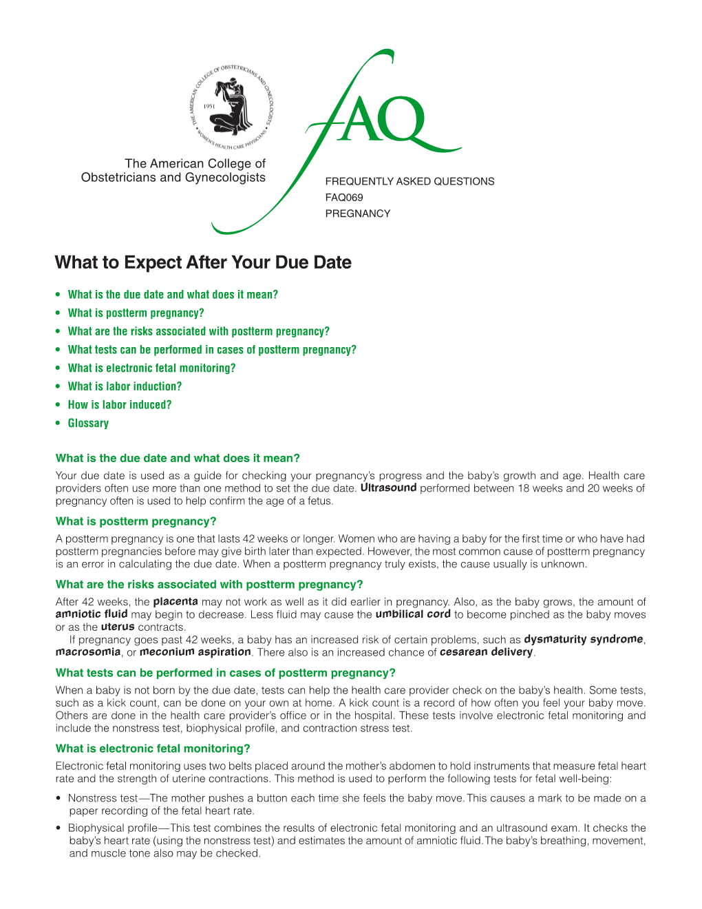 FAQ069 -- What to Expect After Your Due Date