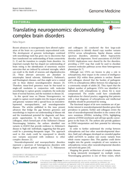 Translating Neurogenomics: Deconvoluting Complex Brain Disorders Rabia Begum