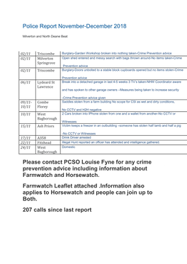 Police Report November-December 2018