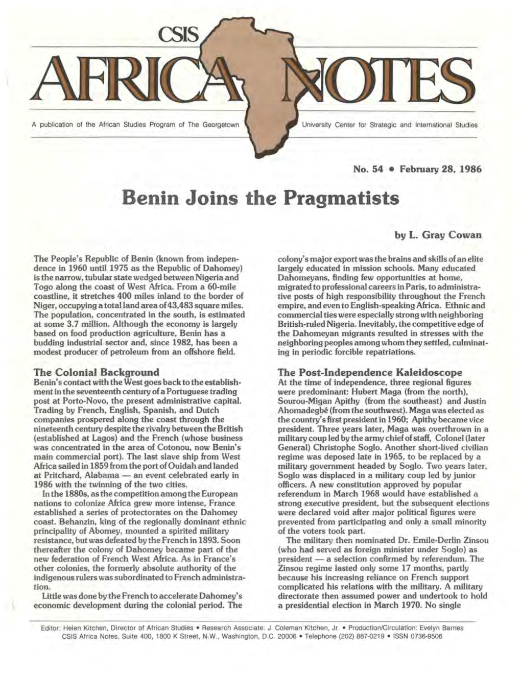 Benin Joins the Pragmatists