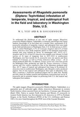 Assessments of Rhagoletis Pomonella (Diptera: Tephritidae) Infestation Of