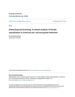 (Hetero)Sexual Grooming: a Content Analysis of Female Sexualization in American Pre- and Young-Teen Television