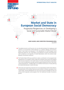 Market and State in European Social Democracy Progressive Perspectives on Developing a Social and Sustainable Market Model
