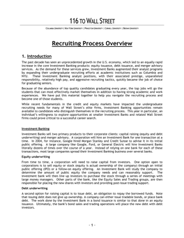 116TO WALL STREET Recruiting Process Overview