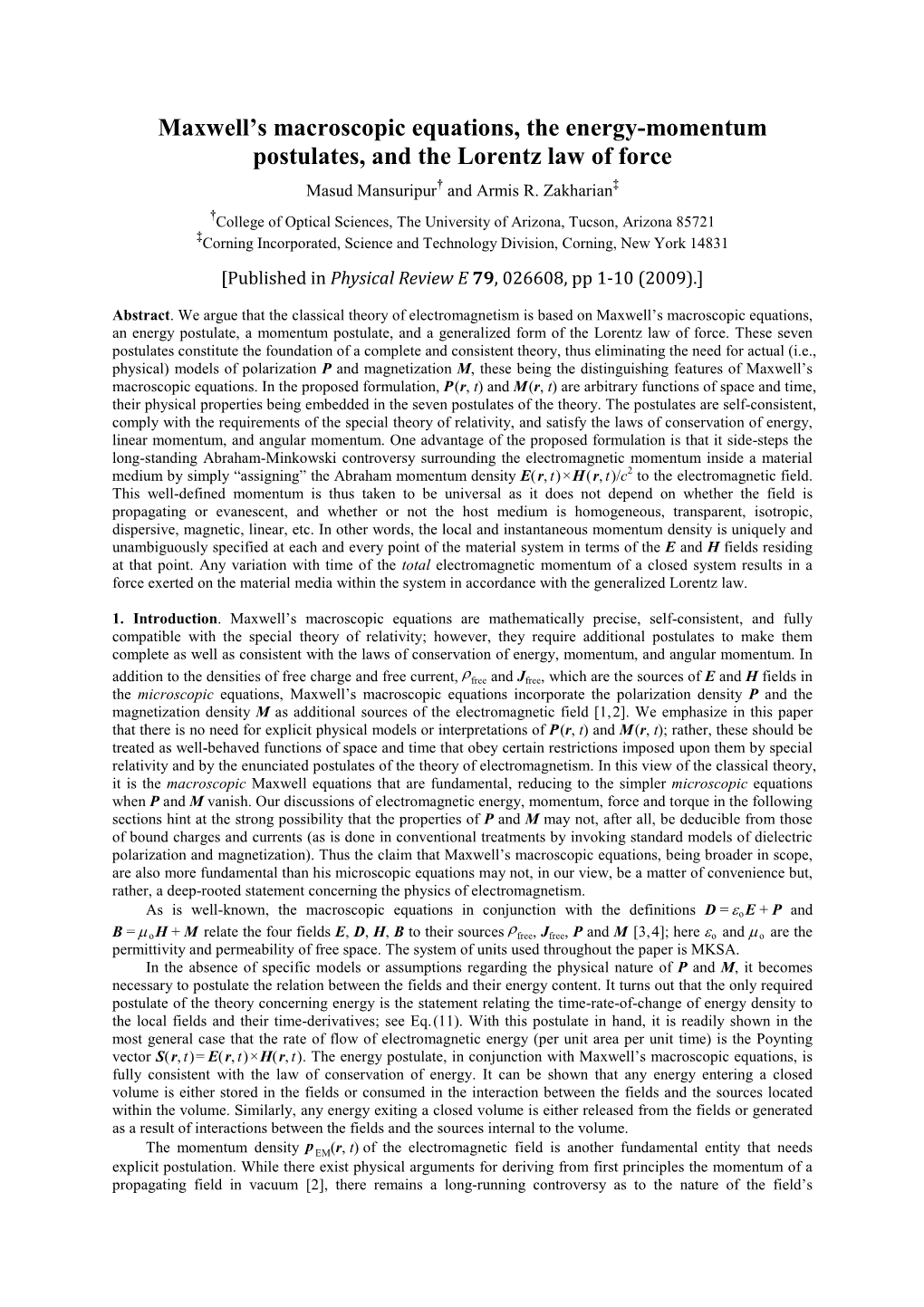 Maxwell's Macroscopic Equations, the Lorentz Law