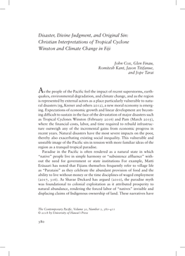 Disaster, Divine Judgment, and Original Sin: Christian Interpretations of Tropical Cyclone Winston and Climate Change in Fiji