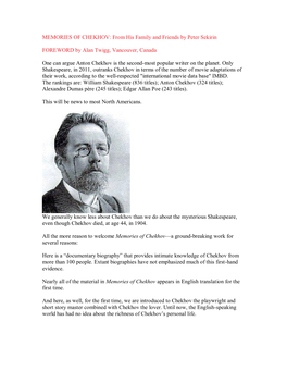 MEMORIES of CHEKHOV: from His Family and Friends by Peter Sekirin