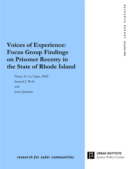 Focus Group Findings on Prisoner Reentry in the State of Rhode Island