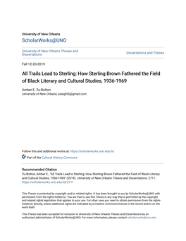 How Sterling Brown Fathered the Field of Black Literary and Cultural Studies, 1936-1969