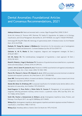 Dental Anomalies: Foundational Articles and Consensus Recommendations, 2021