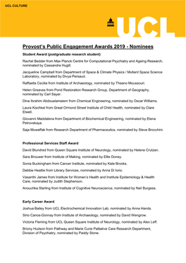 Provost's Public Engagement Awards 2019