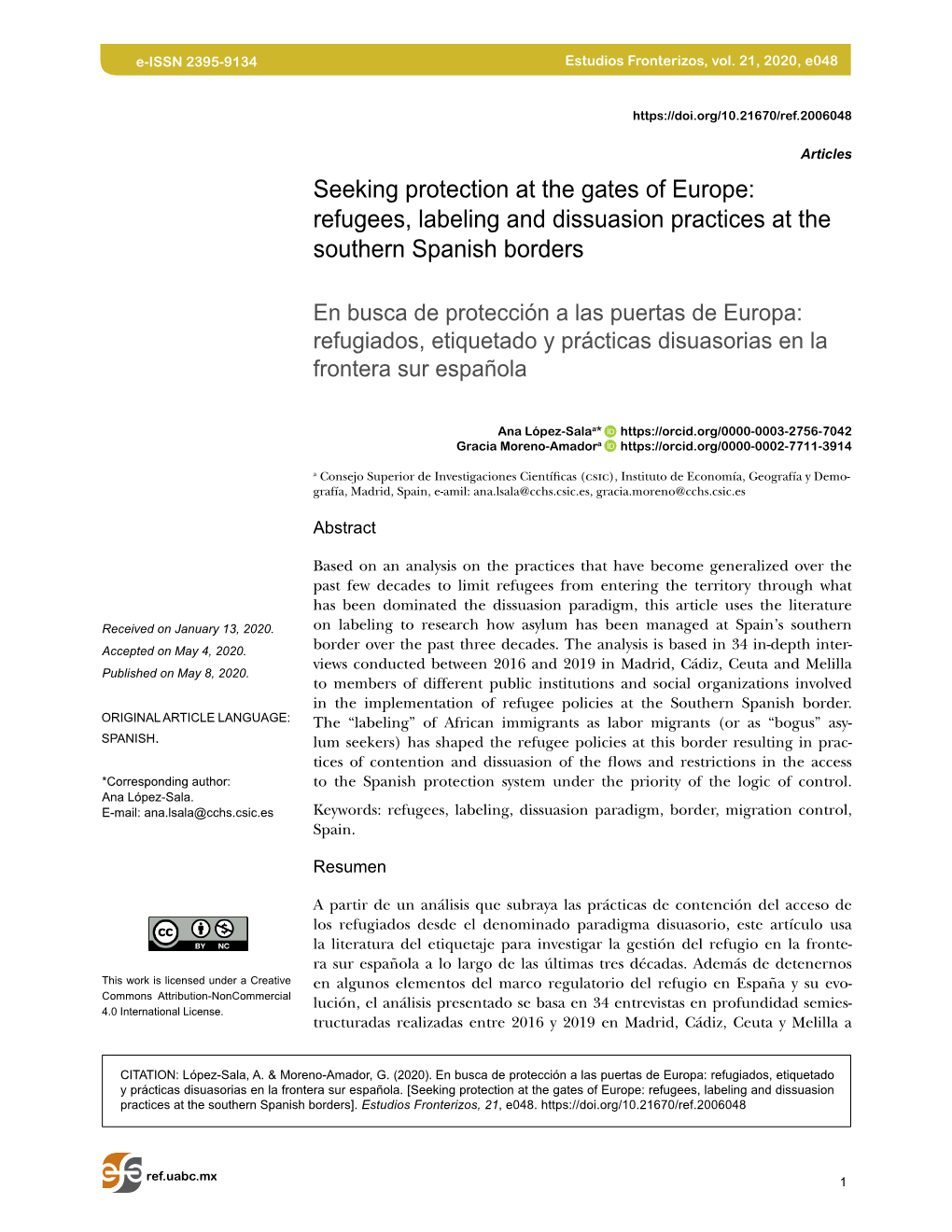 Seeking Protection at the Gates of Europe: Refugees, Labeling and Dissuasion Practices at the Southern Spanish Borders