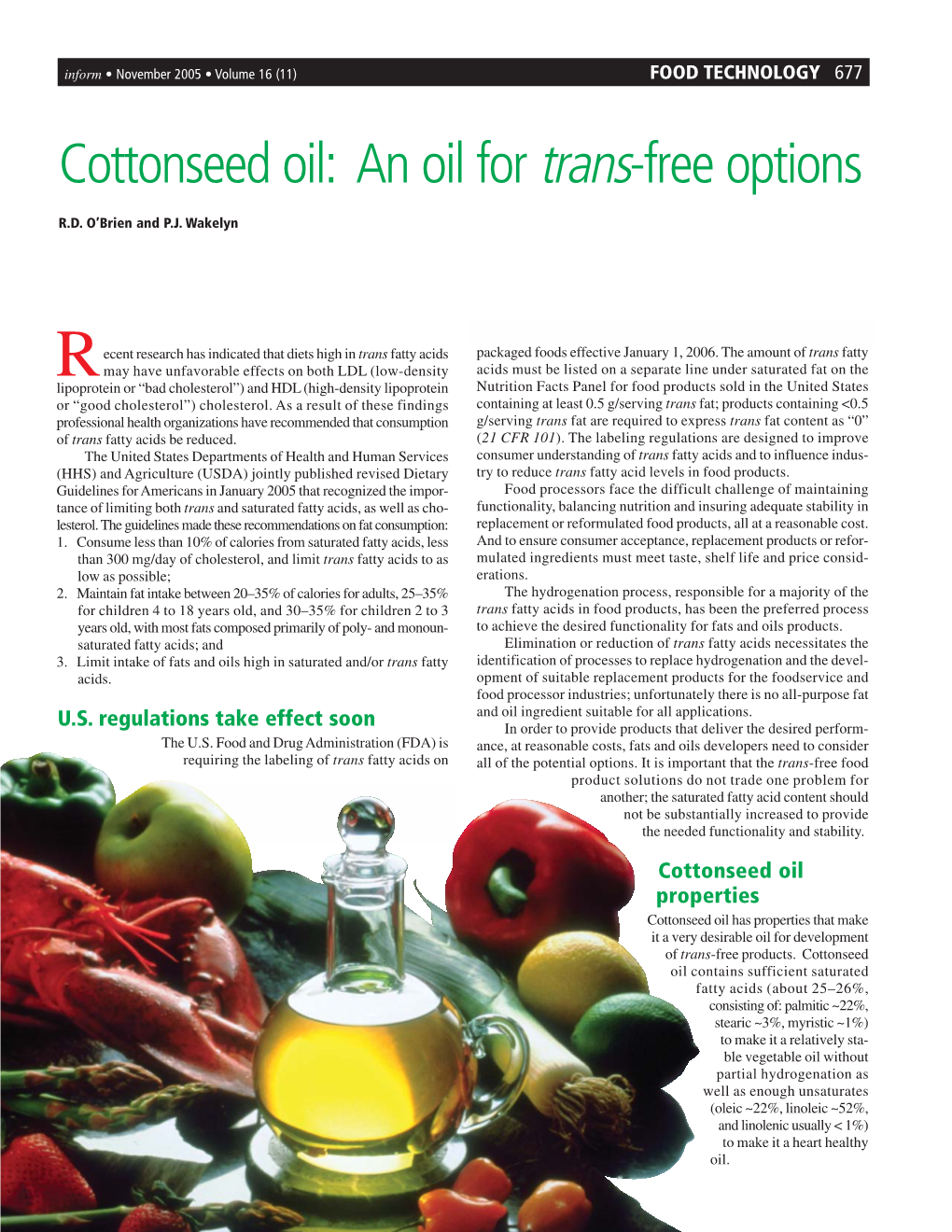 Cottonseed Oil: an Oil for Trans-Free Options