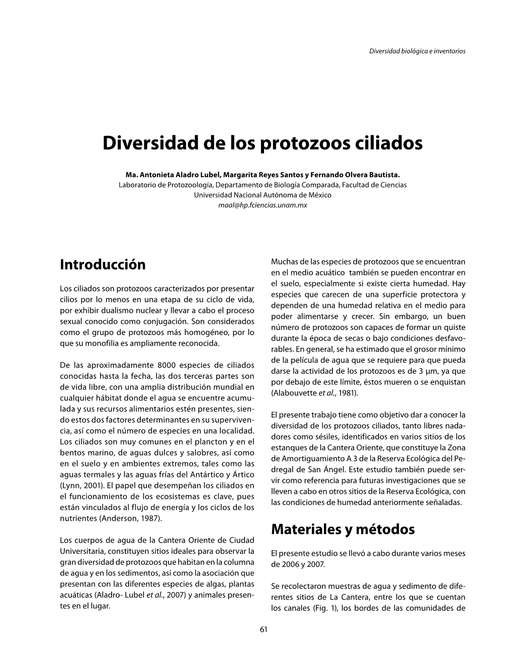 Diversidad De Los Protozoos Ciliados