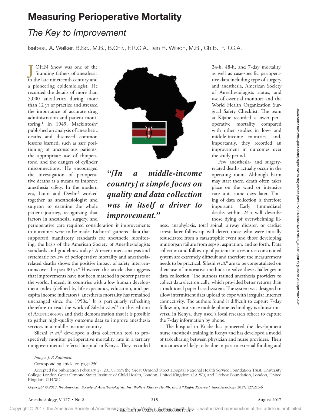 Measuring Perioperative Mortality the Key to Improvement