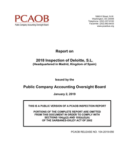 Report on 2018 Inspection of Deloitte, S.L. Public Company Accounting