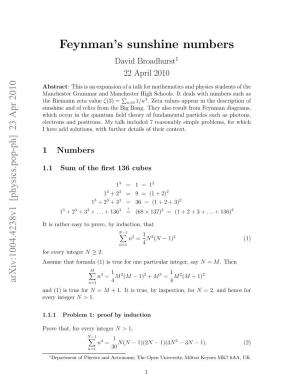 Feynman's Sunshine Numbers