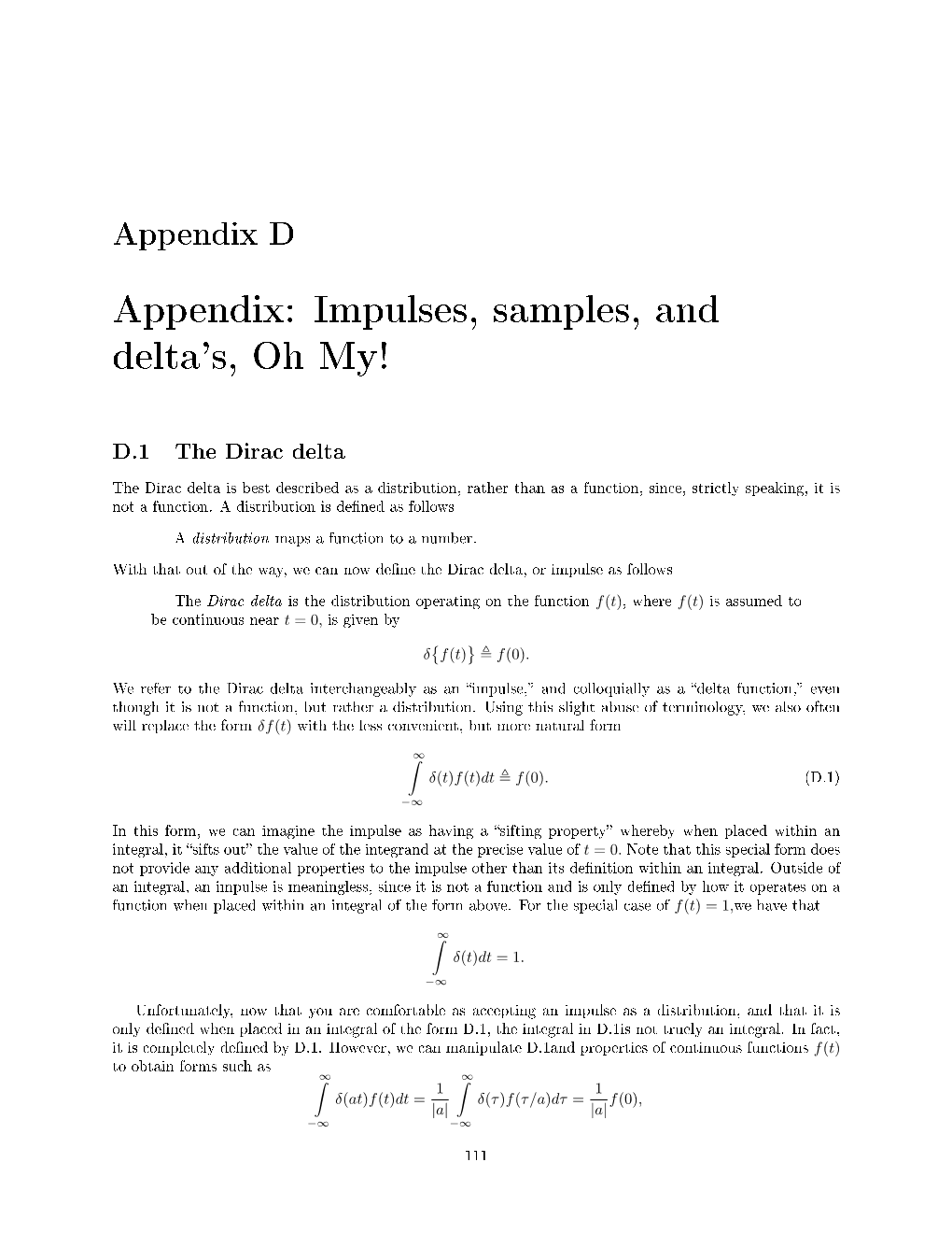 Appendix: Impulses, Samples, and Delta's, Oh My!