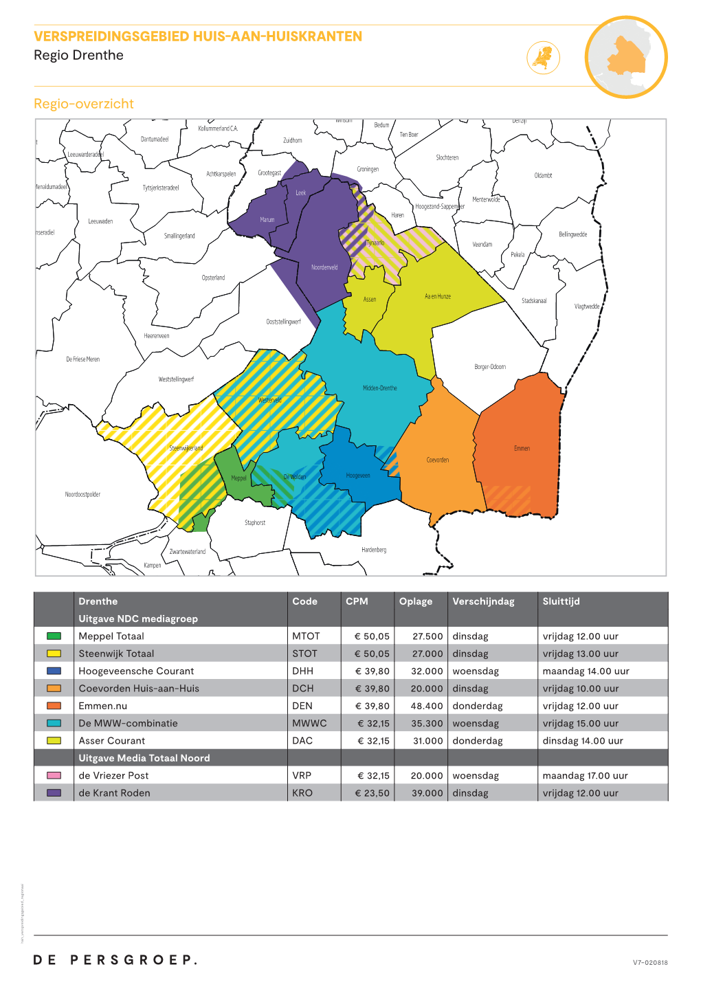 VERSPREIDINGSGEBIED HUIS AAN HUISKRANTEN Regio Drenthe