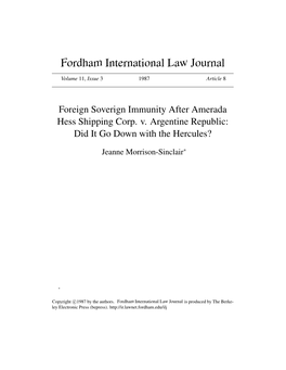 Foreign Soverign Immunity After Amerada Hess Shipping Corp. V. Argentine Republic: Did It Go Down with the Hercules?