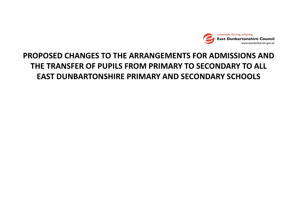 Proposed Changes to the Arrangements for Admissions