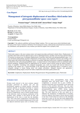 Management of Iatrogenic Displacement of Maxillary Third Molar Into Pterygomandibular Space: Case Report