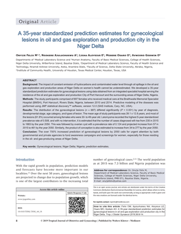 A 35‑Year Standardized Prediction Estimates for Gynecological Lesions in Oil and Gas Exploration and Production City in the Niger Delta