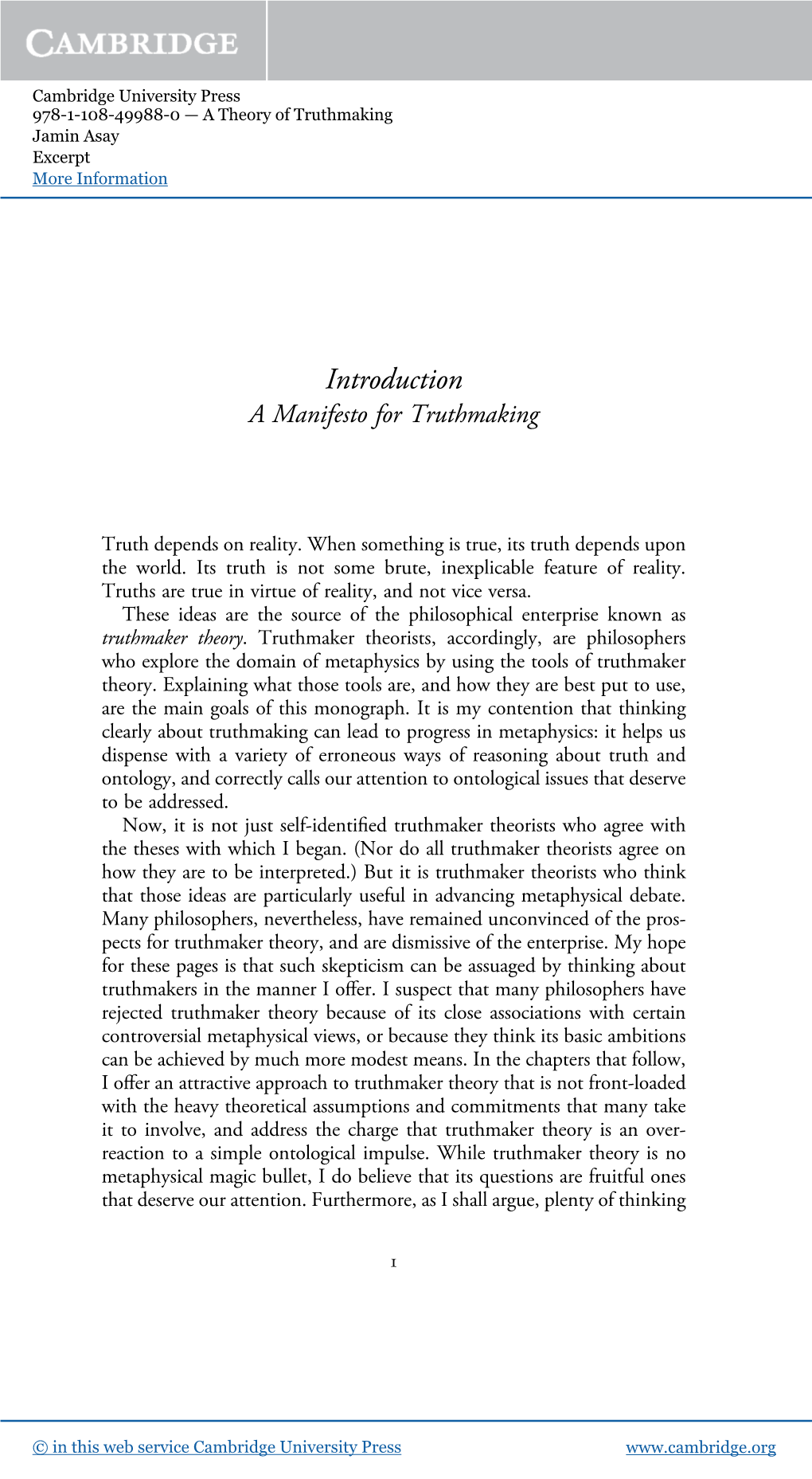 Introduction a Manifesto for Truthmaking