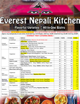 Everest Tray Catering Menu