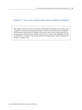 Chapter 1. an Overview of Governance and Corruption in Thailand