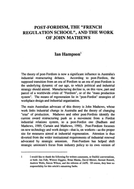 Post Fordism, the 'French Regulation School'