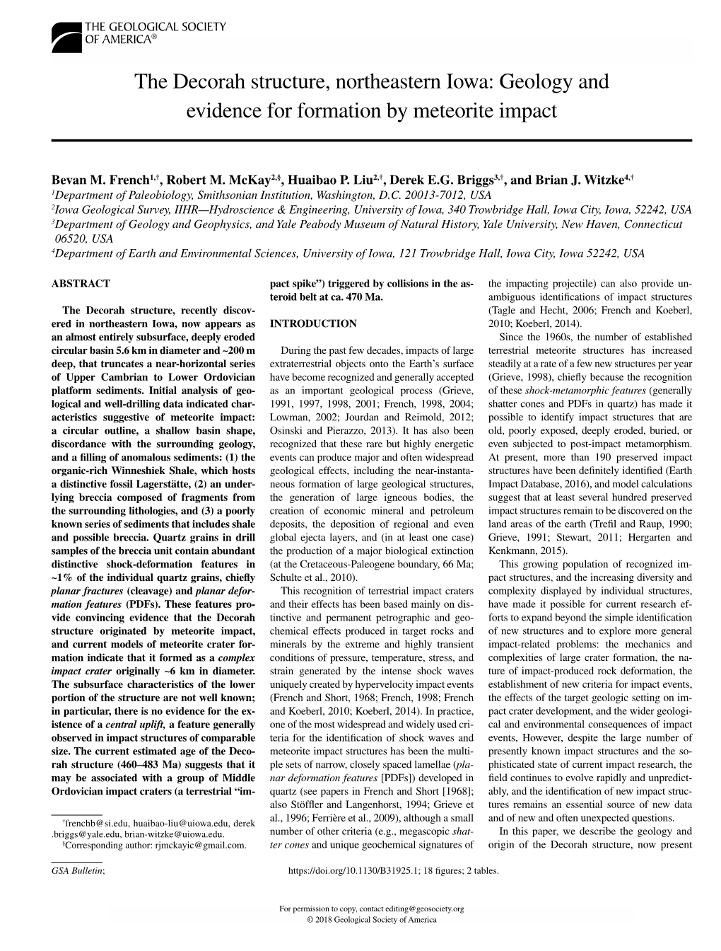 The Decorah Structure, Northeastern Iowa: Geology and Evidence for Formation by Meteorite Impact