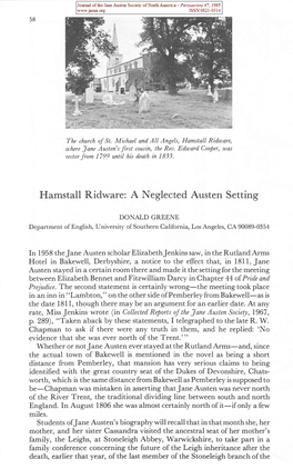 Hamstall Ridware: a Neglected Austen Setting