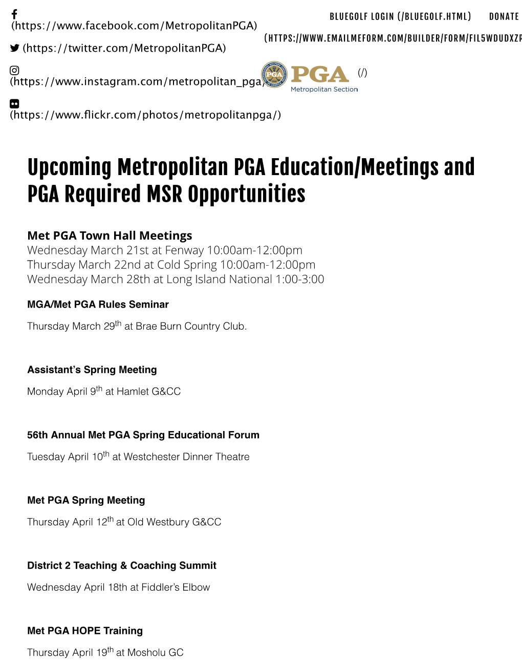 Upcoming Metropolitan PGA Education/Meetings and PGA Required MSR Opportunities