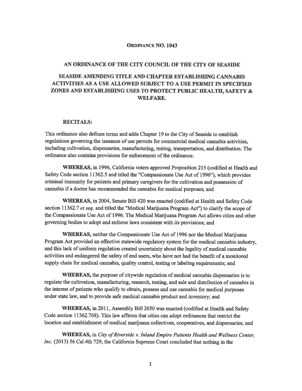 Ordinance 1043 Establishing Cannabis Regulations.Pdf