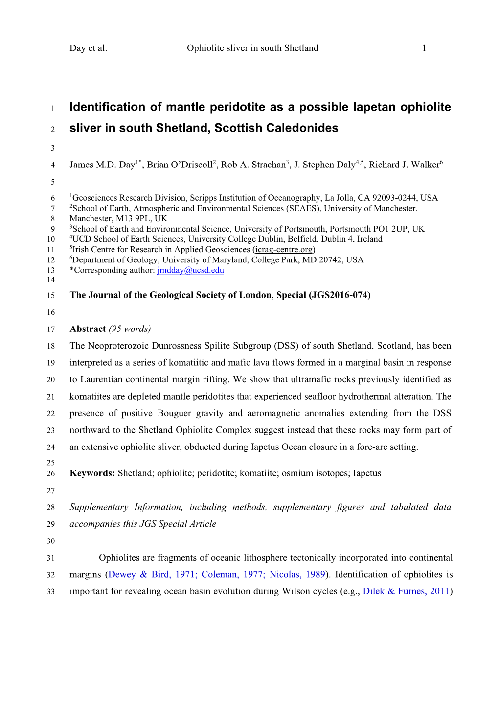 Identification of Mantle Peridotite As a Possible Iapetan Ophiolite Sliver In