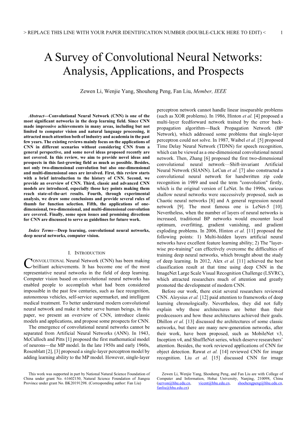A Survey of Convolutional Neural Networks: Analysis, Applications, and Prospects