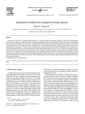 Quantitative Methods for Ecological Network Analysis